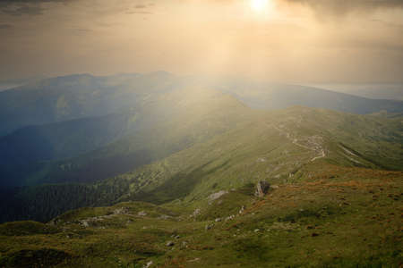 Beautiful sunset in the spring in the mountains.の写真素材