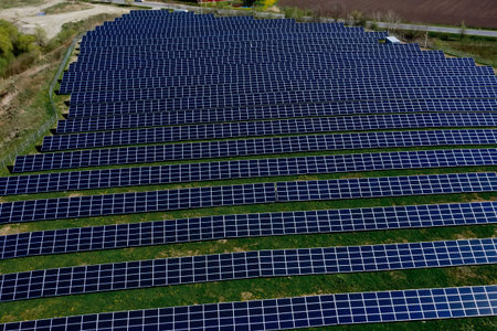 Solar panel produces green, environmentaly friendly energy.