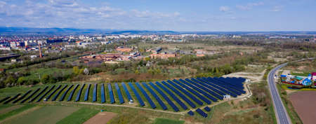 Solar panel produces green, environmentaly friendly energy.の写真素材