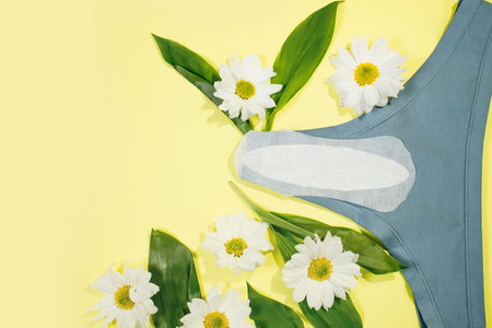 White daily feminine pads and cotton panties. Intimate hygiene.の写真素材