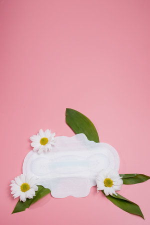 Floral clean sanitary pad, hygiene concept, women products, menstrual pads.の写真素材