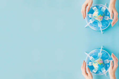 Globe on a plastic plate. The concept of ecology, land conservation.の写真素材