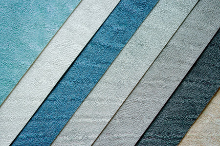A collection of interior wallpaper samples in textured blue shades. Elite material for wall claddingの写真素材