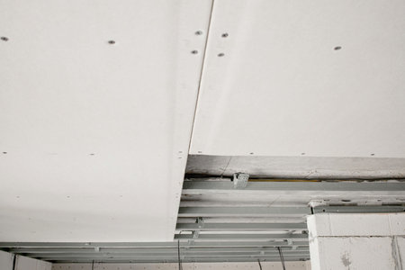 Structure with profiles and plasterboard for installation of suspended ceiling.の写真素材