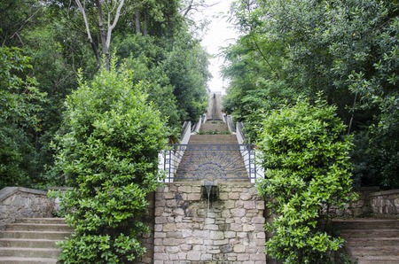 Long stairs in a beautifil park in Barcelona in a summer day. Catalonia,Spain.の写真素材