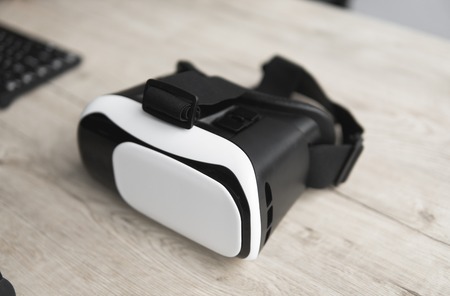 VR virtual reality glasses on a table.の写真素材