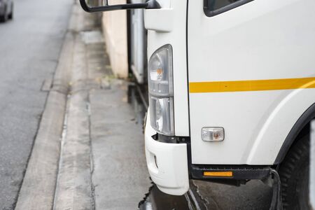Details of White truck for delivery of goods and products. Transportation and Logistics.の写真素材