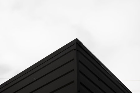 Black Corrugated metal sheet texture surface of the wall. Galvanize steel backgroundの写真素材