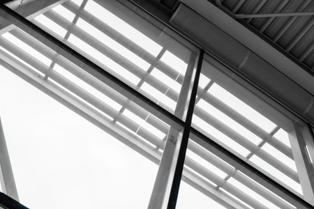 Modern glass facade at the airport. Modern architecture, glass and metal.