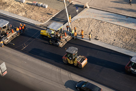 KYIV, UKRAINE - September 10, 2020: Heavy asphalt road roller with heavy vibration roller compactor...