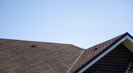 Brown corrugated metal profile roof installed on a modern house. The roof of corrugated sheet....