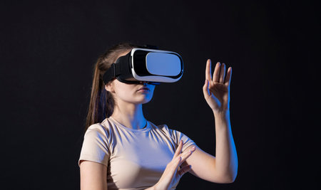 Professional architect using vr glasses at workplace.