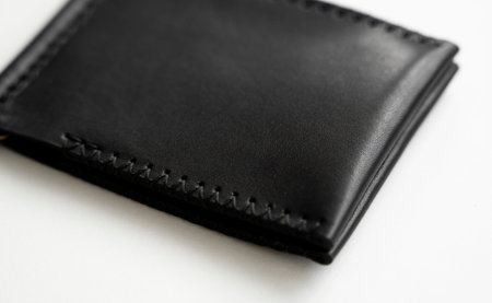 Black mens money clip handmade leather wallet. Empty money clip wallet with a two pockets for cards...