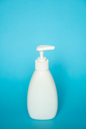 Liquid container for gel, lotion, cream, shampoo, bath foam. Cosmetic plastic bottle with white...