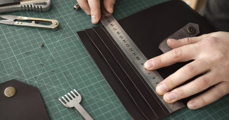 Measuring leather components for handmade item