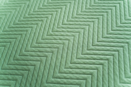 Diagonal closeup of green stitched fabric texture with chevron patternの写真素材