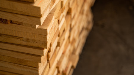 Close view of wood stack with intense depth and soft lightingの写真素材