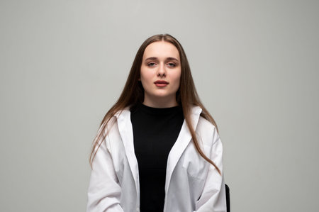 Young woman with natural beauty looking directly at the camera, showing a confident and authentic...