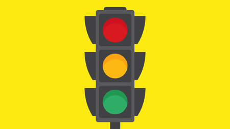 Illustration of the traffic light on yellow city and blue sky backgroundのイラスト素材