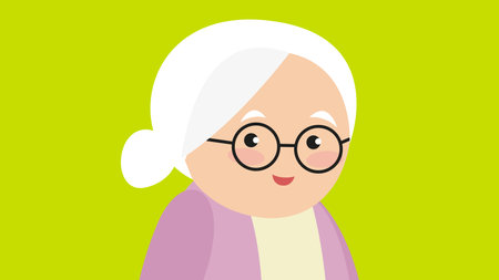 Elderly woman wearing glasses and smiling. Vector illustration in flat style.のイラスト素材