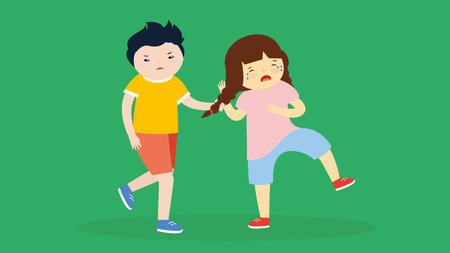 Boy and girl are having a fight. Vector illustration in flat styleのイラスト素材