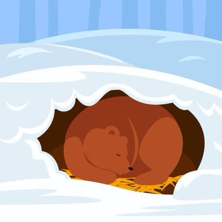 <p>Cute bear sleeping in the hole in the snow. Vector illustration.</p>のイラスト素材