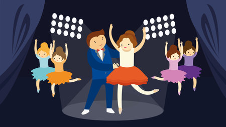 Dancing people in the theater. Vector illustration in flat style.のイラスト素材