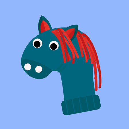 Funny cartoon horse in winter clothes. Vector illustration in flat styleのイラスト素材