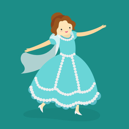 Cute little princess in blue dress. Vector illustration in flat styleのイラスト素材