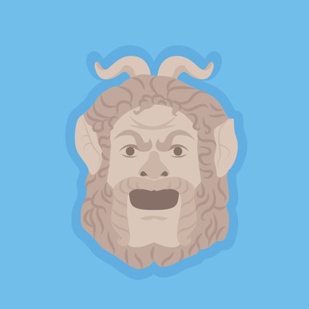 Monster, head of a lion with horns. Vector illustration in a flat style on a blue background.のイラスト素材