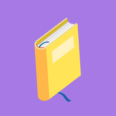 Yellow book on purple background. Flat design style. Vector illustration.のイラスト素材