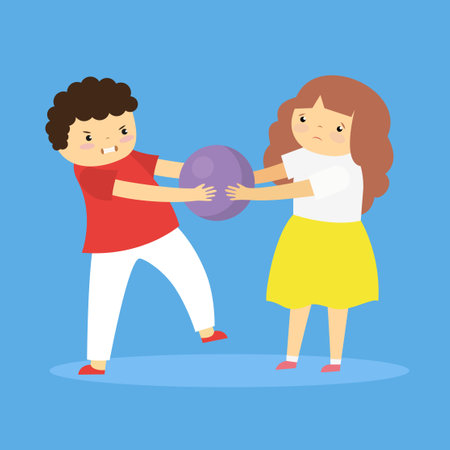 Boy and girl playing bowling. Vector illustration in a flat style.のイラスト素材