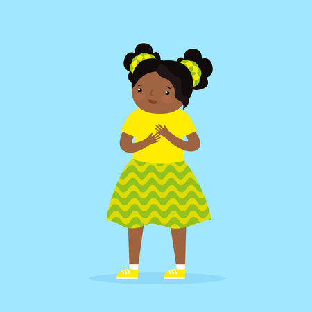 Cute african american girl in yellow skirt. Vector illustrationのイラスト素材