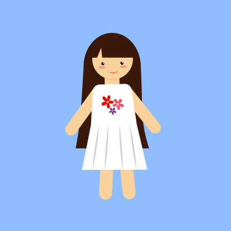 Little girl in a white dress with a bouquet of flowers. Vector illustrationのイラスト素材