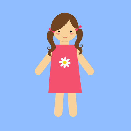Cute little girl in pink dress. Vector illustration in flat styleのイラスト素材