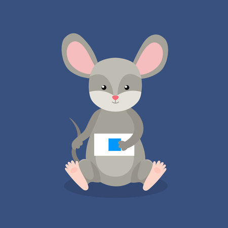 Cute cartoon mouse. Vector illustration in flat style. Isolated on blue background.のイラスト素材