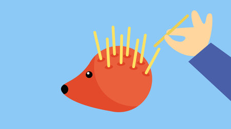 Hedgehog with chopsticks. Vector illustration in flat style.のイラスト素材
