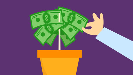 Growing money in a flowerpot. Flat design vector illustration.のイラスト素材