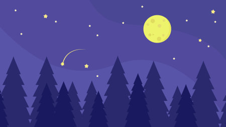 Night landscape with moon and stars. Vector illustration in flat style.のイラスト素材