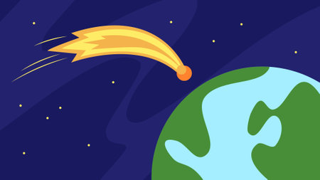 Cartoon illustration of a planet with a meteorite in the space.のイラスト素材