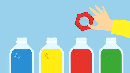 Illustration of a hand holding a bottle of detergent in a rowのイラスト素材