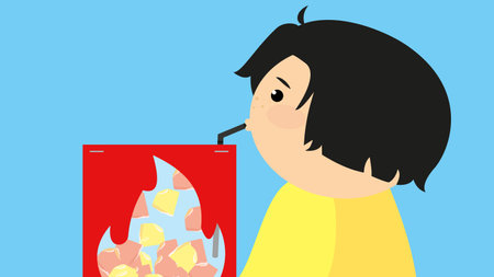 Illustration of a boy holding a cigarette in front of his mouthのイラスト素材