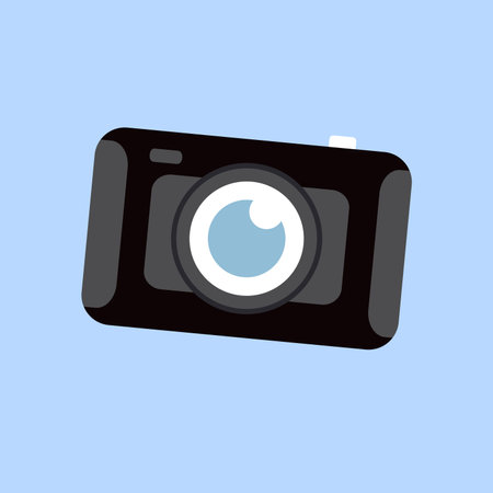 Camera icon in flat style. Vector illustration on a blue background.のイラスト素材