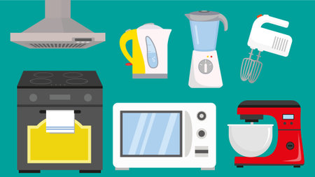 Kitchen appliances icons set. Flat illustration of kitchen appliances vector icons for web designのイラスト素材