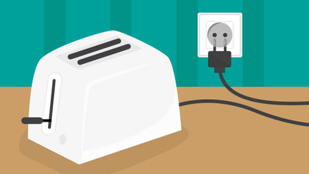 Electric toaster with a socket on the background. Vector illustration.のイラスト素材