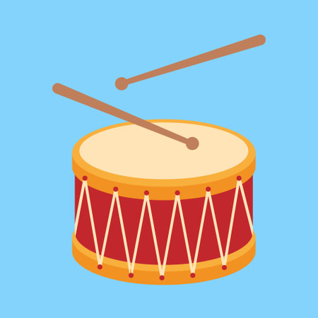 Drum and drumsticks icon. Flat illustration of drum and drumsticks vector icon for web designのイラスト素材