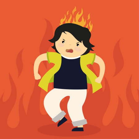 Flaming woman. Vector illustration in flat design style.のイラスト素材