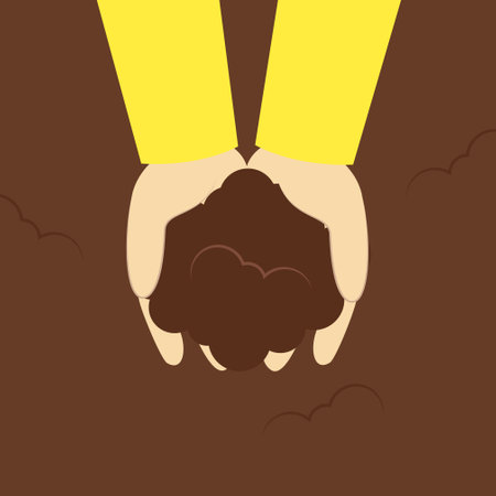 Two hands holding a human brain. Vector illustration in flat style.のイラスト素材