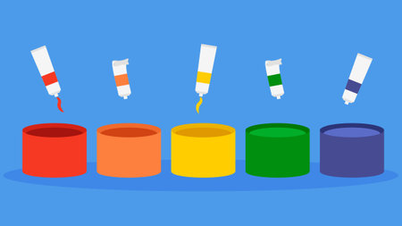 Illustration of a set of colored tubes with paint, vector illustrationのイラスト素材
