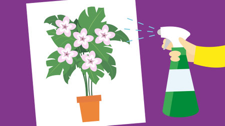 Flat design vector illustration concept of hand with sprayer spraying flowers.のイラスト素材